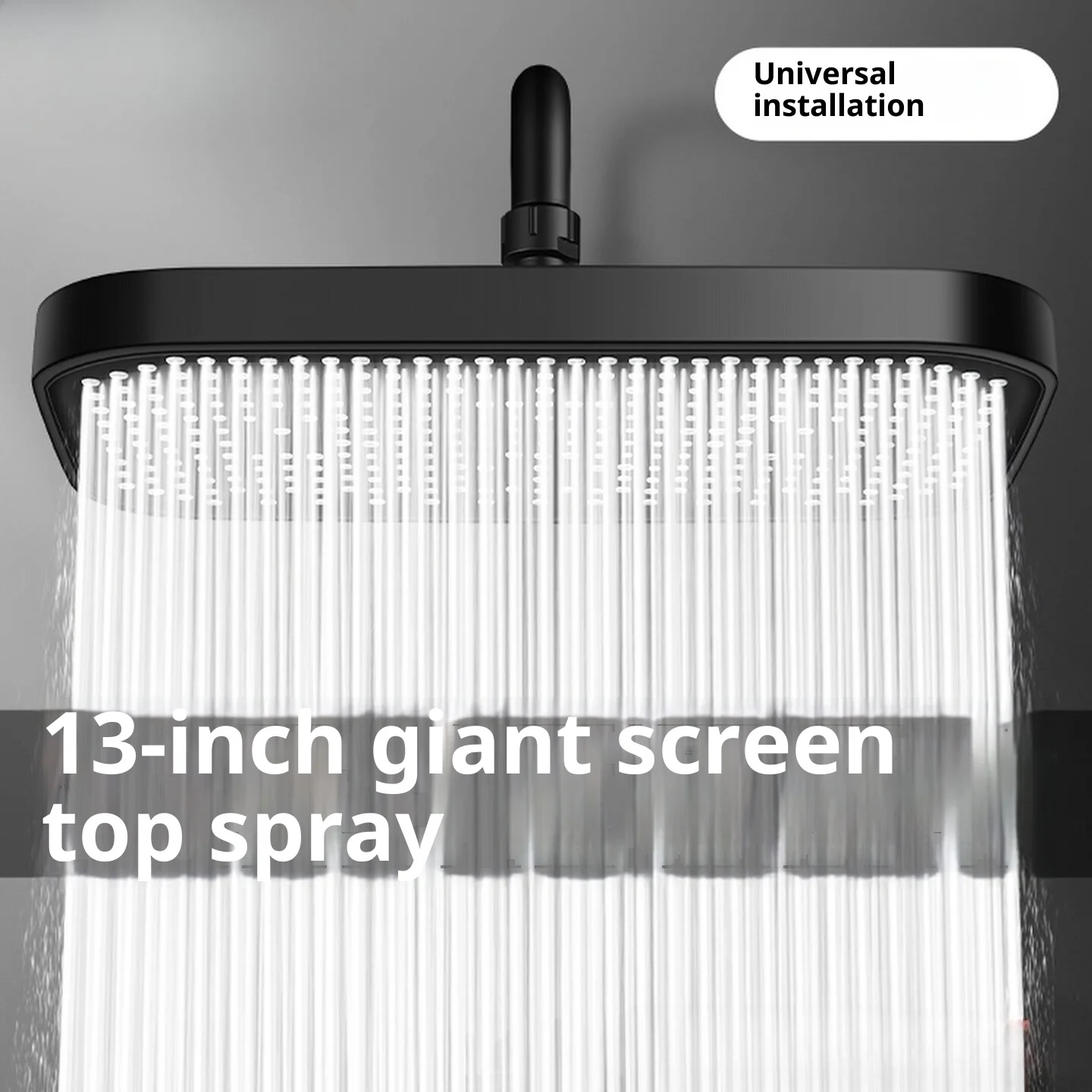 

Ceiling-mounted shower head, shower head with increased pressure, large overhead shower head, large water output for bathing