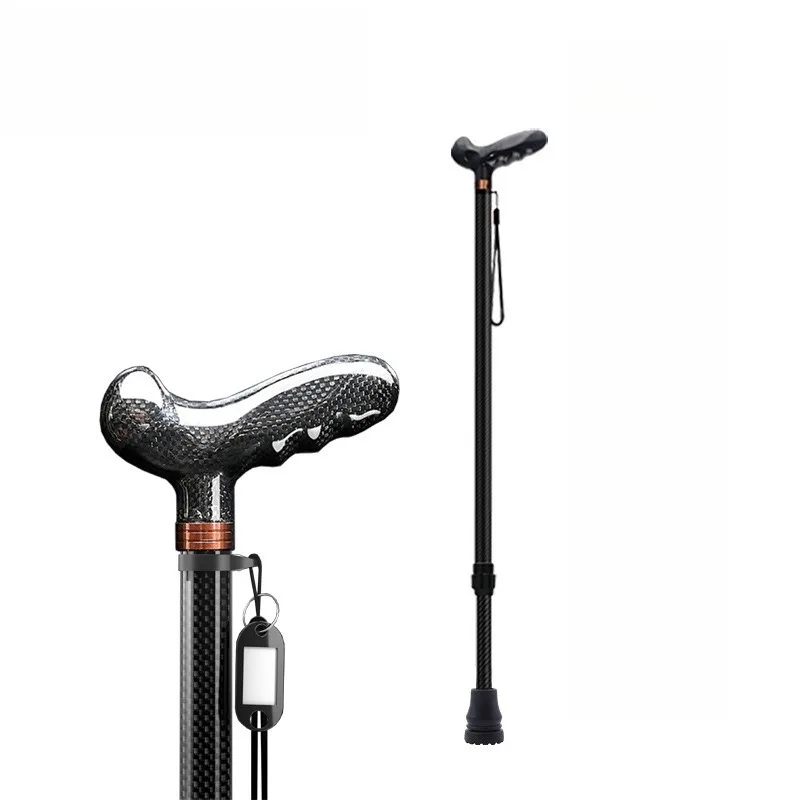 Ultra-light Retractable Carbon Hiking Booster Walking Anti-Slip Breaking Four-Legged Stable Armrest Stick Column Stick Device