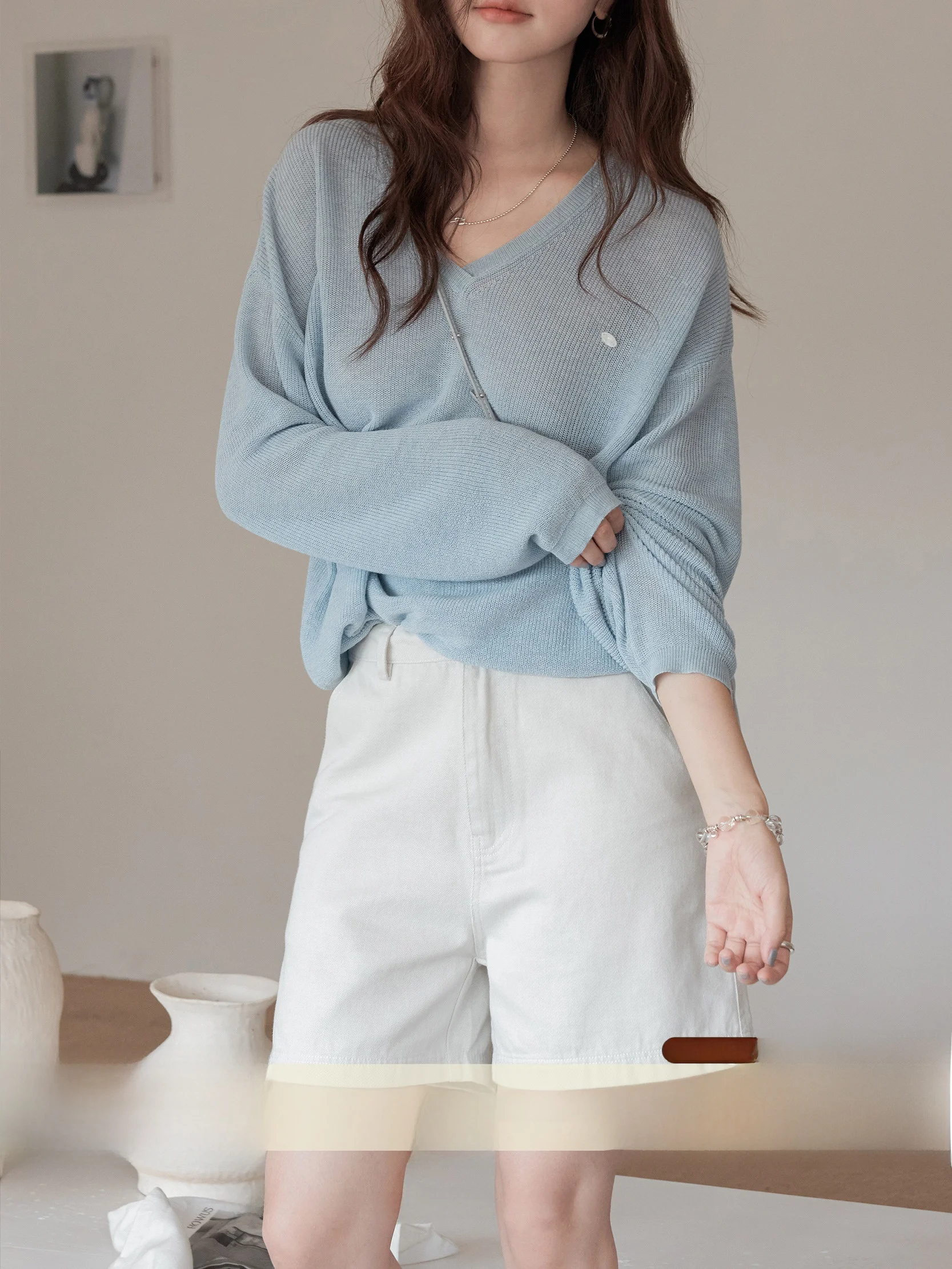 

VNOOK Women's Loose V-Ne Sweater Svel Long Sve Knitted Top Transparent Casual Sle Korean Faion Autumn New Arrival