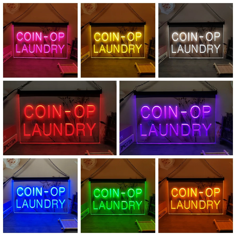 Coin-op Laundry Dry Clean-LED Neon Sign-3D Carving Wall Art for Home,Room,Bedroom,Office,Farmhouse Decor