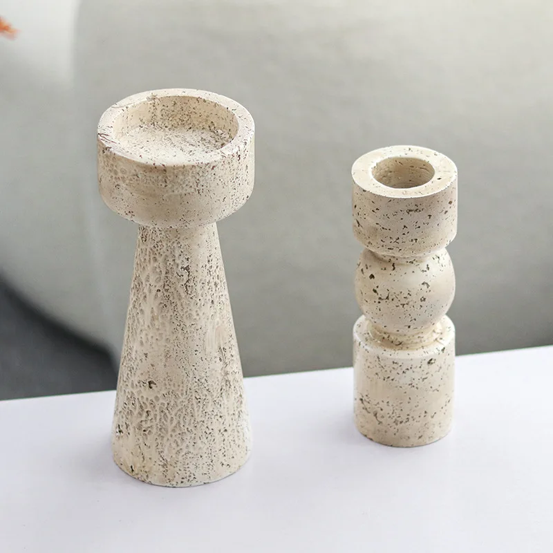 Wabi Sand Wind Imitation Yellow Travertine Candlestick Ornament Model Room Dining Table Ornament Homestay Minimalist Interior So