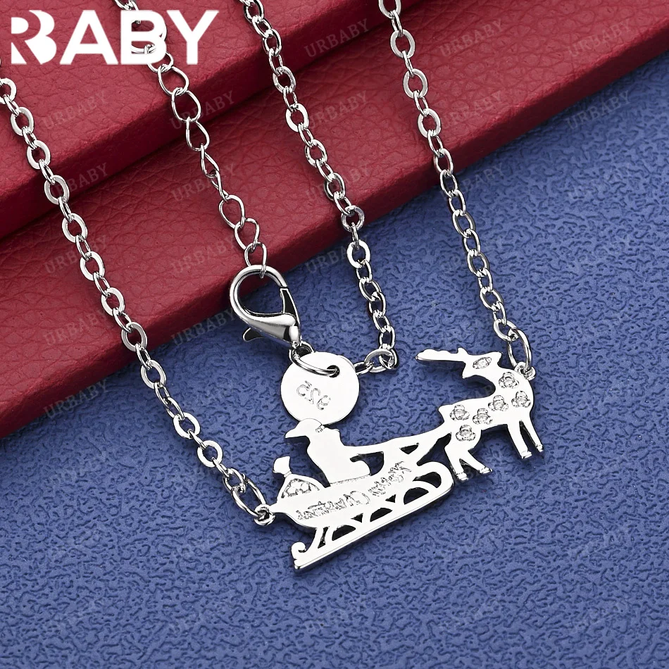 

URBABY 925 Sterling Silver Elk Sled Pendant Necklace Fashion Wedding Engagement Party Jewelry With 18 inch Chain
