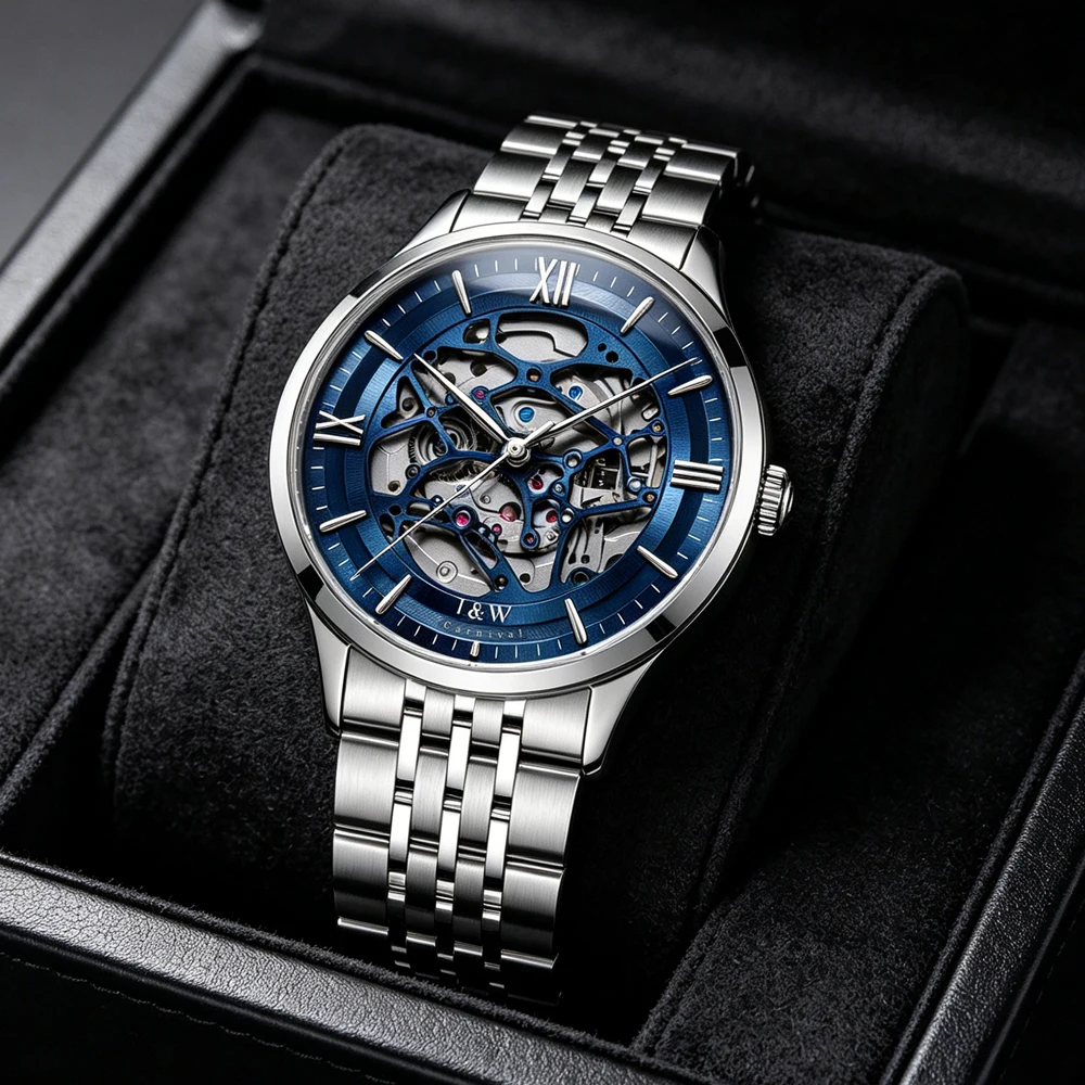 Carnival Brand I&W High-End Fashion Skeleton Watch Men Sapphire Luxury Imported Movement Hollow Automatic Mechanical Wrist Watch