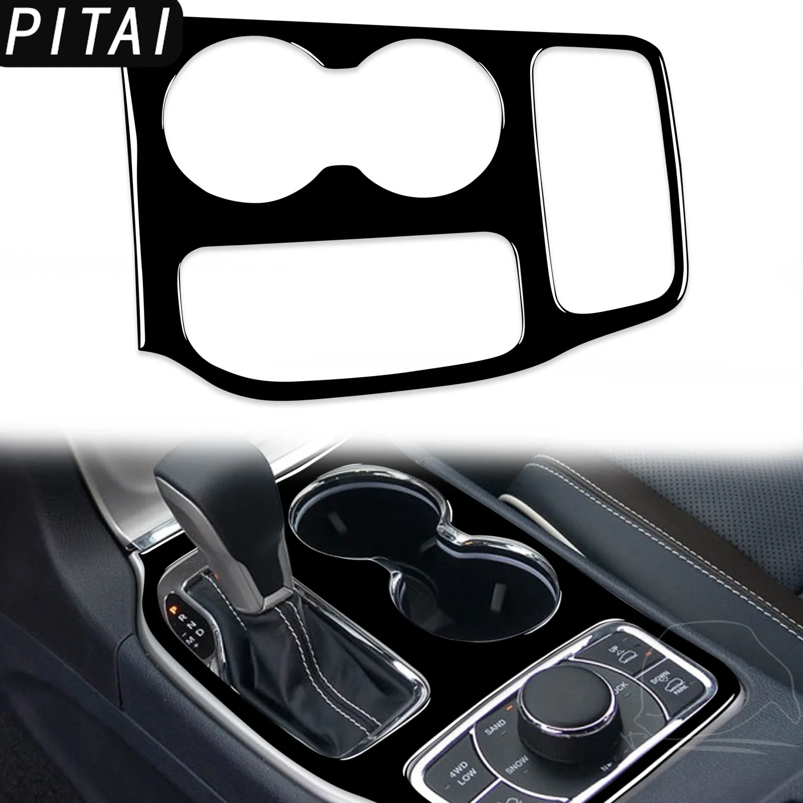 For Jeep Grand Cherokee 2011-2020 Piano Black Gear Cup Holder Panel Trim Strips Car Interior Accessories Decoration Sticker