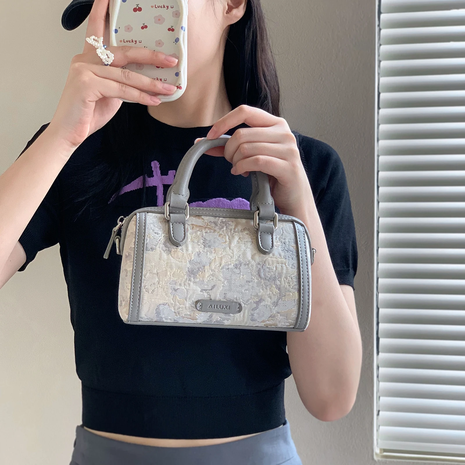 AILUXI Boston Bag For Women 2024 New Summer Small Handheld One Shoulder Crossbody Bag borsa in pelle PU borsa quadrata femminile