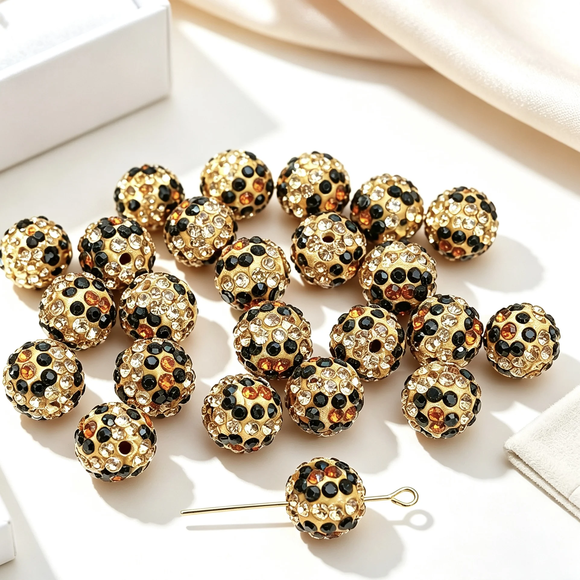 20 beads per package, leopard‑print Shamballa soft clay decorative beads, 1 cm wide, DIY loose beads accessories for bracelet & view 2