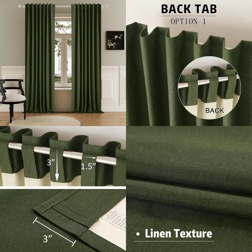 

2-панельные плотные шторы в стиле фермерского дома 50x96 дюймов с блоком тепла и УФ-излучением, шумоподавлением для спален и общежитий в оливковом стиле Gre