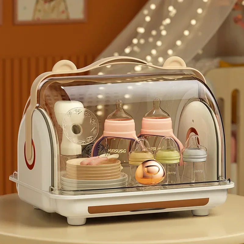 

Food Grade Plastic Baby Bottle Storage Box Organizer Plastic Nursing Baby Feeding Bottle Storage Box with Lid Kid Storage Rack