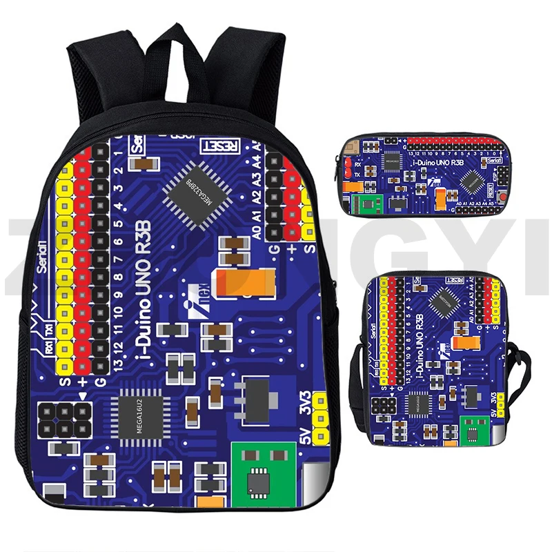 Placa de circuito Popular, Chip electrónico, impresión 3D, 3 unids/set, mochilas escolares, mochila para ordenador portátil, bolso de hombro inclinado, estuche para lápices