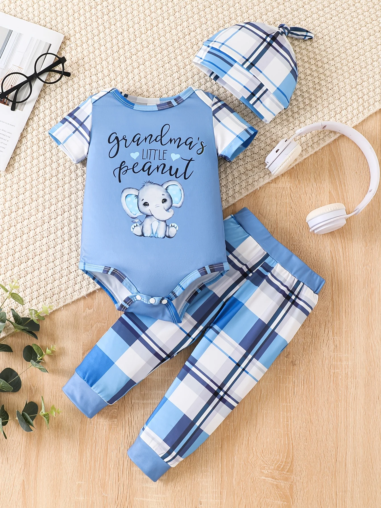 Zomer Nieuwe Aanwinst Baby Cartoon Truck Olifant Print Korte Mouwen Romper Broek Hoed 3-delig Set