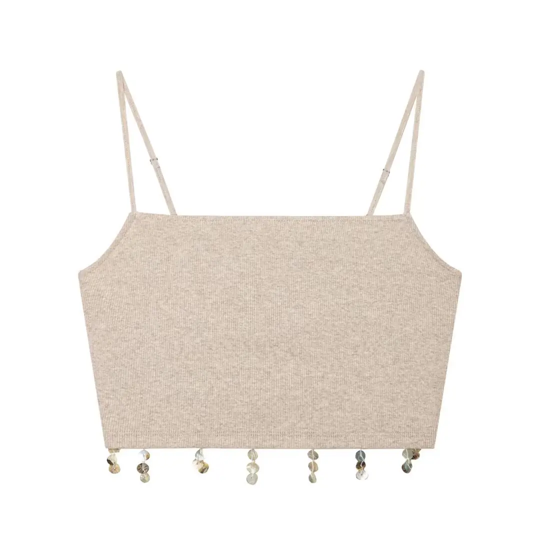 Pure lust style spaghetti straps backless waist vest suspender hot girl slimming tassel short top