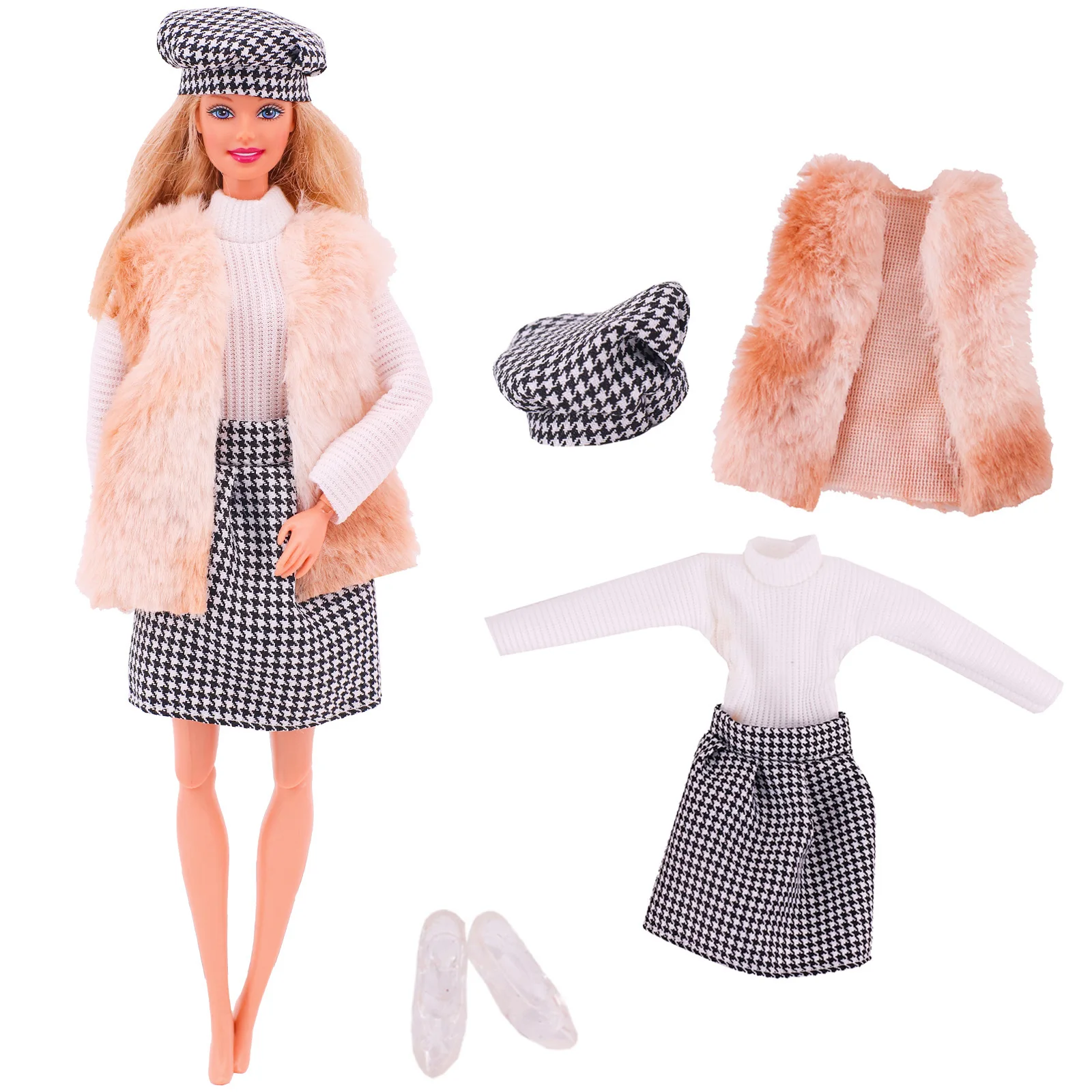 Barbies Puppe Kleid Outfit Mini Plüsch Mantel + Rock Hose + Schuhe Für 11,8 Zoll Amerikanischen Puppe Kleidung 1/12 BJD mädchen DIY Spielzeug Geschenk