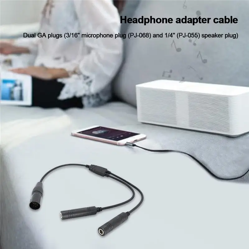 AA60 GA Dual Plugs to Airbus 5 Pin XLR Adapter, Black Aviation Headphone Cable for Communication