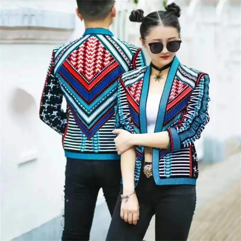 Men Woman blazers colorful blue jackets nightclub male costume fashion spring autumn ropa formal hombre платье Embroidery suit