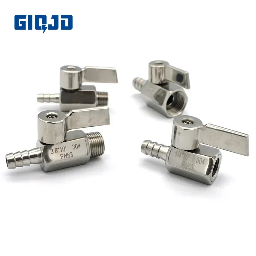 

304 Stainless Steel 1/8 1/4 3/8 1/2"BSP 7/9/10mm Hose Barb Mini Sanitary Ball Valve Homemade Pipe Fittings With Stainless Hanlde