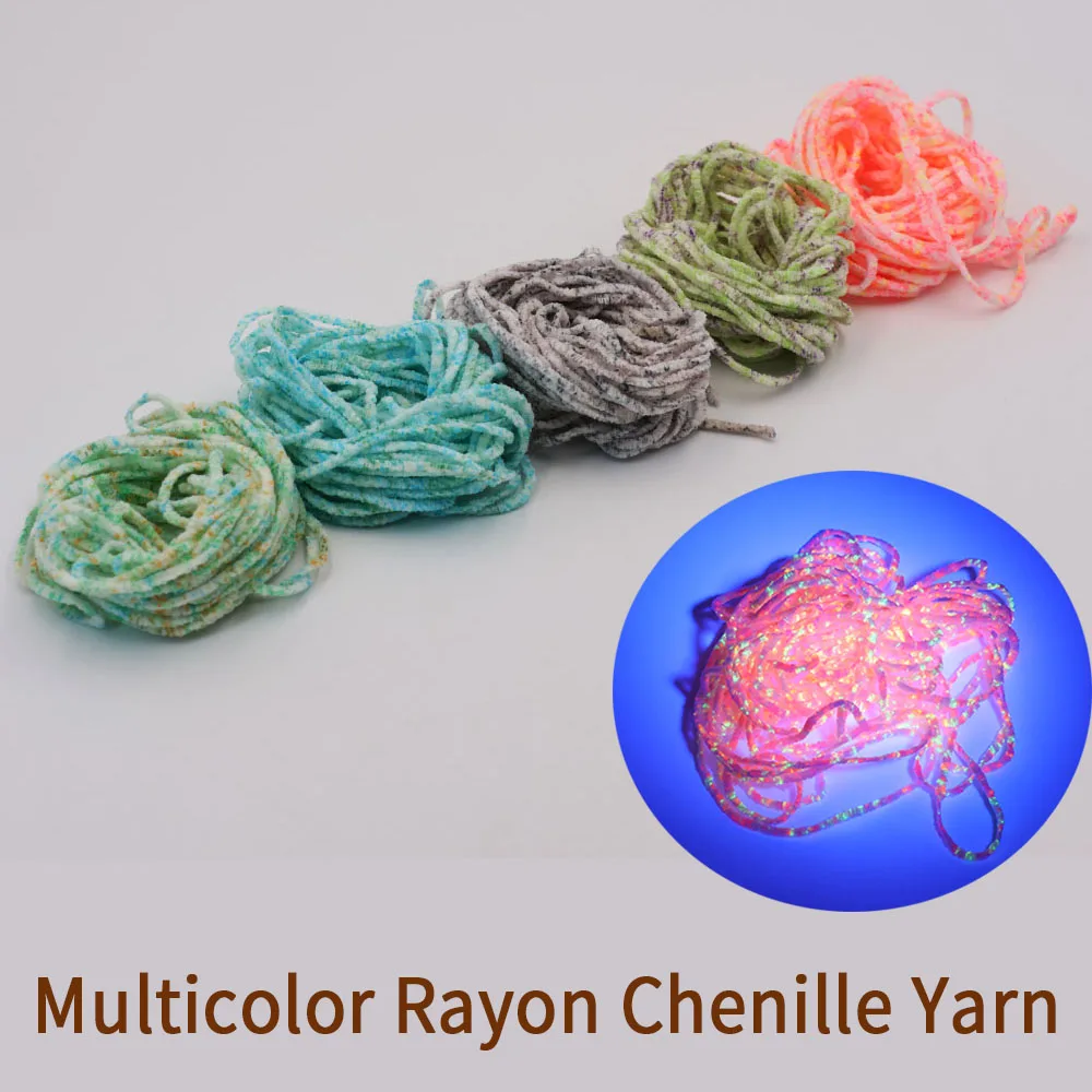 2.5mm Rayon Chenille Yarn for Fly Tying - 5M Multi-Color Soft Chenille Fiber for Woolly Bugger, Leech, Streamer Flies Making