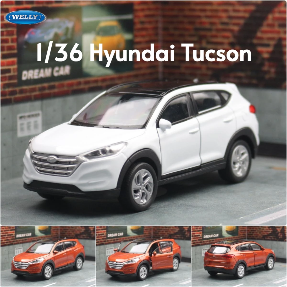 1/36 Hyundai Tucson SUV Toy Car Model Welly Diecast Alloy Vehicle Miniature Pull Back Collection Gift For Children Boys Kid