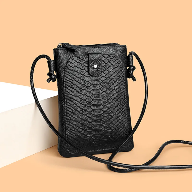 Fashion Women Phone Bag Genuine Leather Crossbody Bags Small Shoulder Bag Casual Snakeskin
