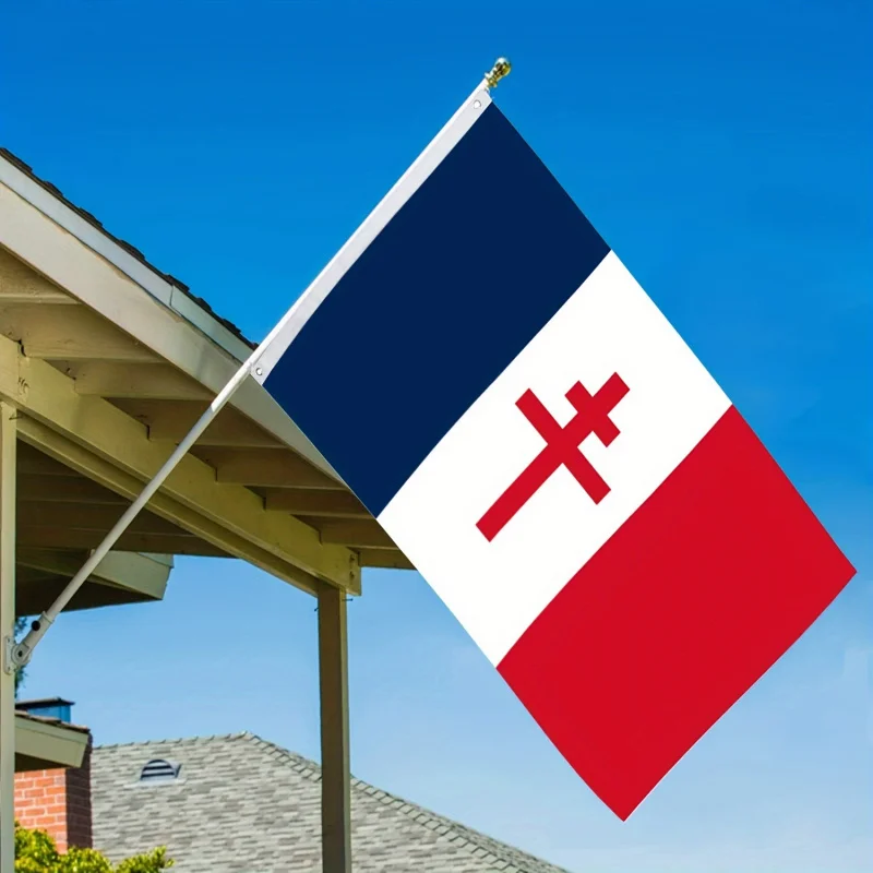 

1pc 2x3ft or 3x5ft French Lorraine Cross Flag - Durable Polyester Fabric Flag with 2 Grommets on Shaft Cover