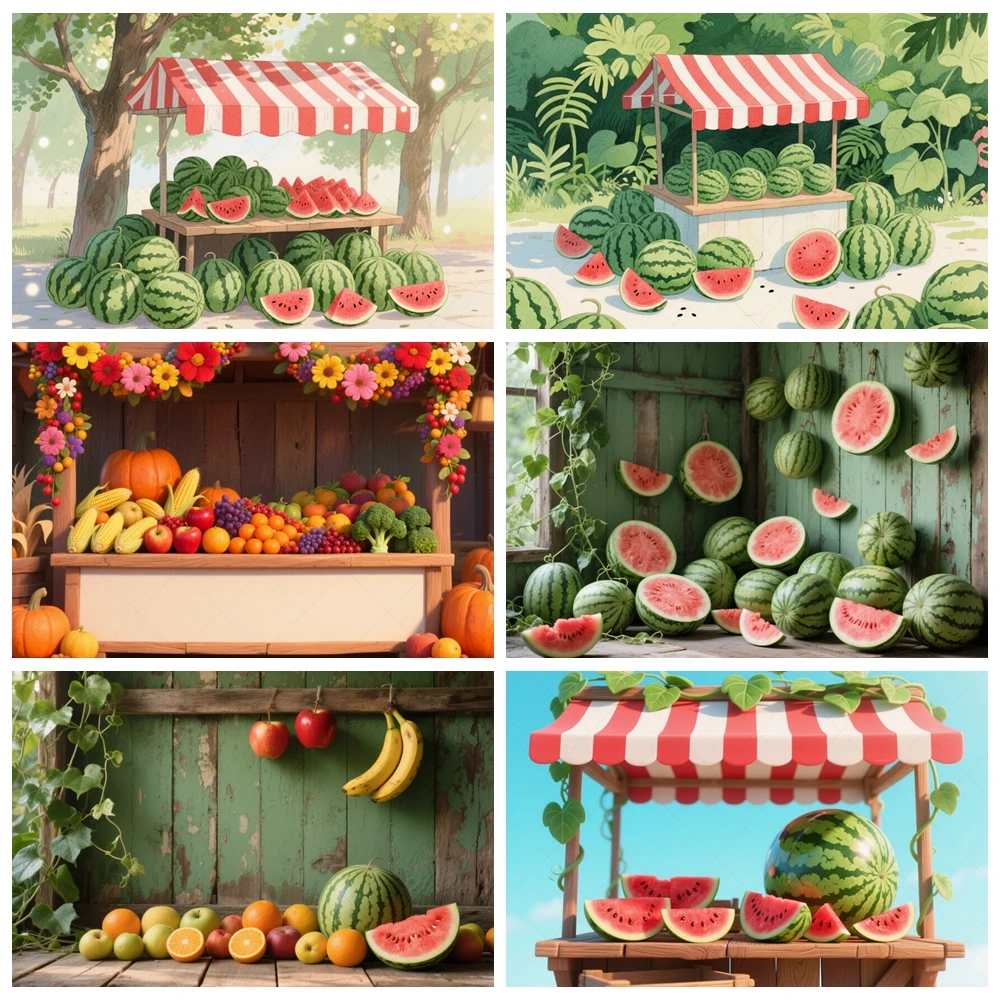 

Fruit Stall Summer Photography Background Watermelon Pumpkin Banana Orange Adult Portrait Decoration Backdrop Photo Studio Props