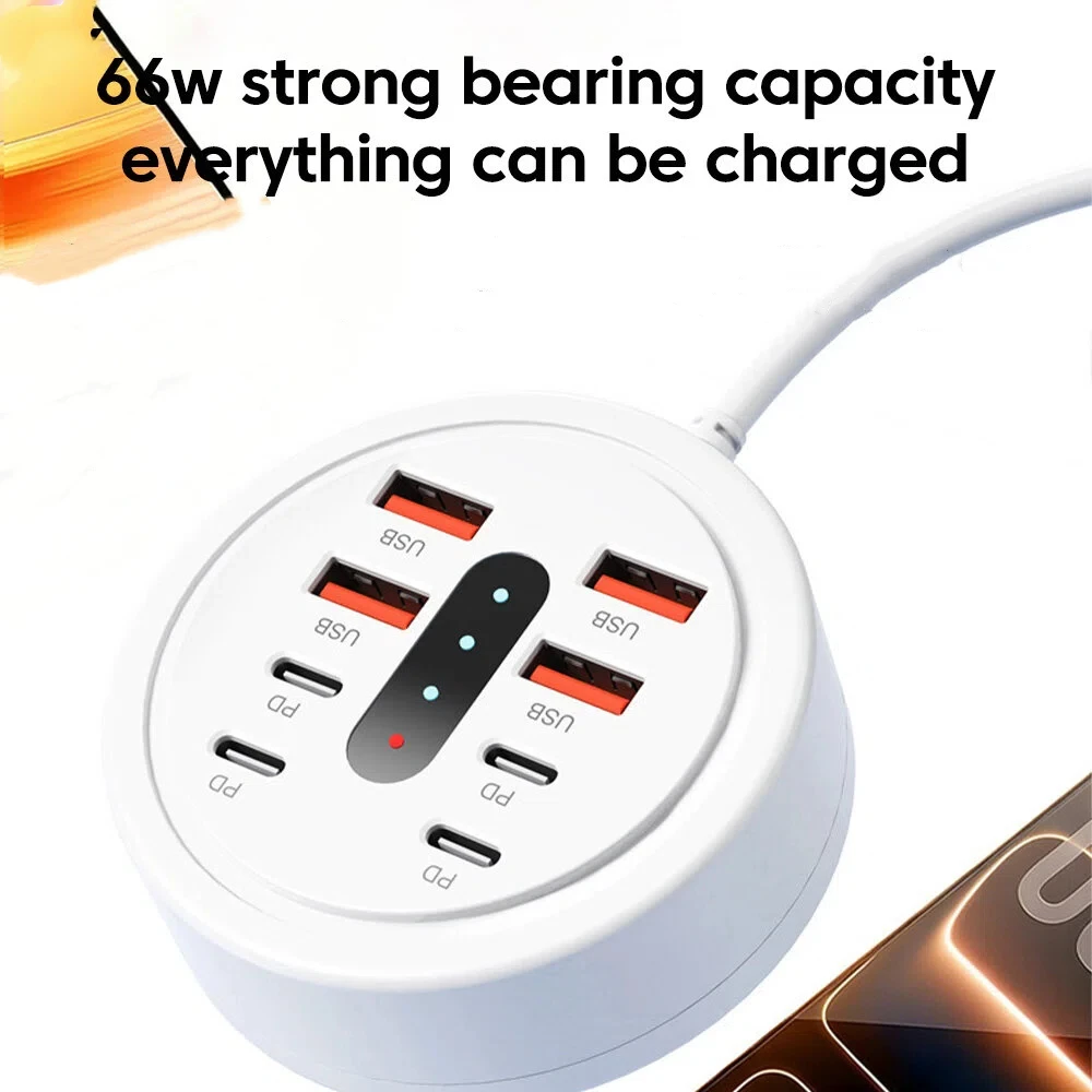 8-Port 66W Schnelllade-Desktop-Ladestation, tragbar, 4 USB + 4 Typ-C Anschlüsse, Reise- und Heim-Ladebuchse für Mobiltelefone