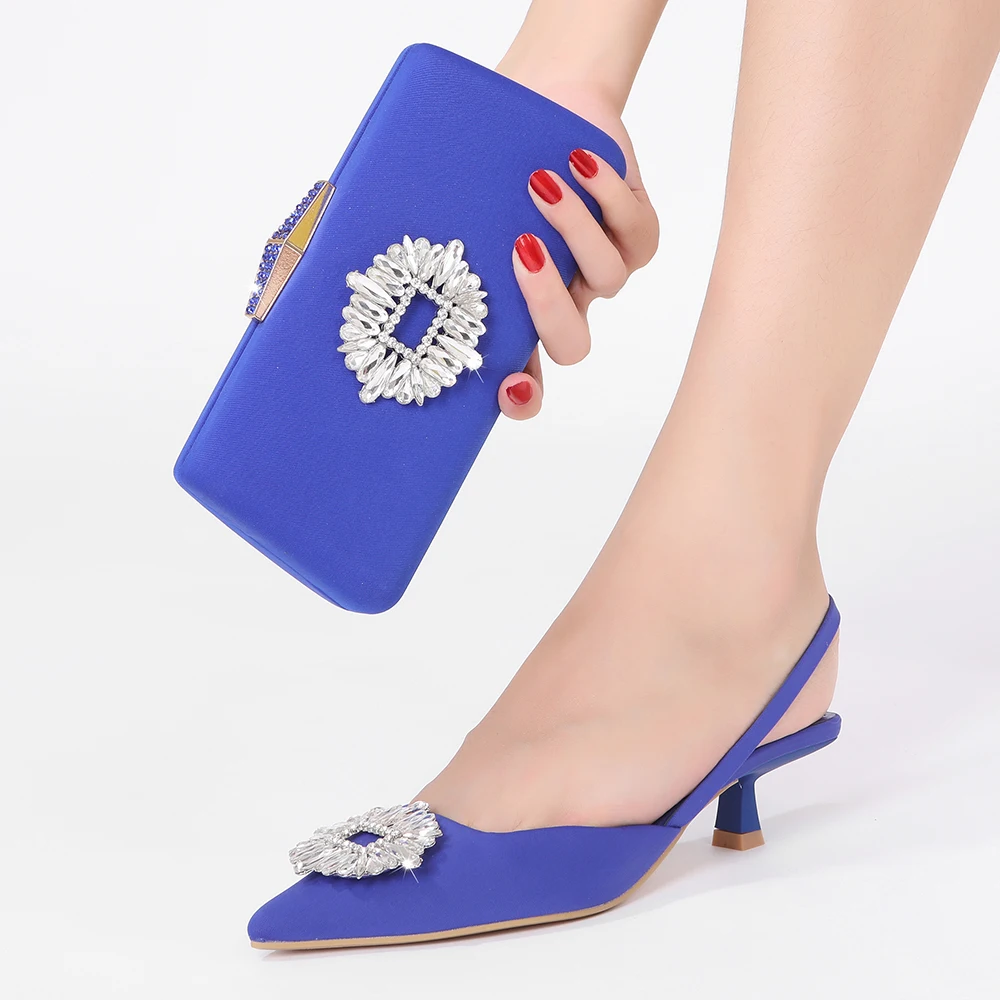 2022 New Fashion Designs Women's Pointed-Toe Sling Back High Heels With Clutch French Style Shoes Matching Bag Set