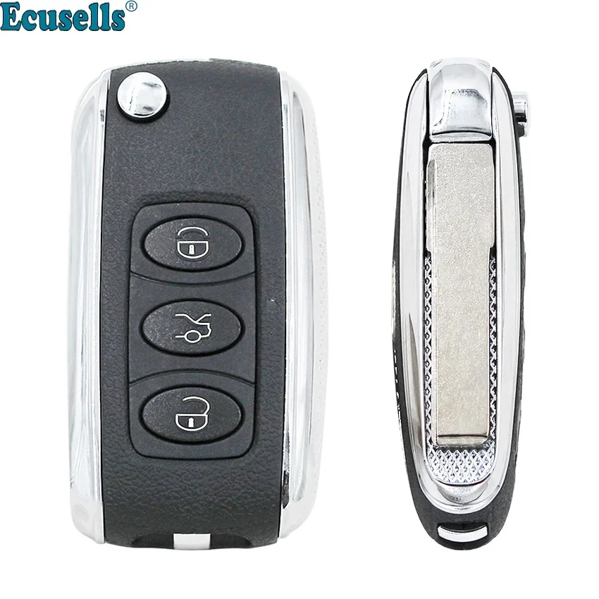 Dla Bentley Style Silver Side Modified Flip Remote Key Shell 3-przyciskowy dla B5 Remote Key Shell z nieobciętym HU66