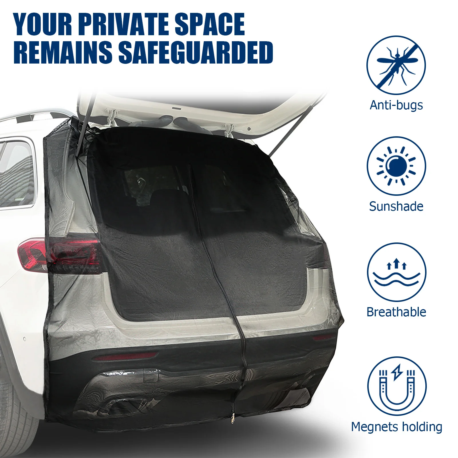 Car Tailgate Mesh Screen for SUV Camping 175x150cm Tailgate Mesh Screen with Magnetic Attachment Camping Mosquito Accessories