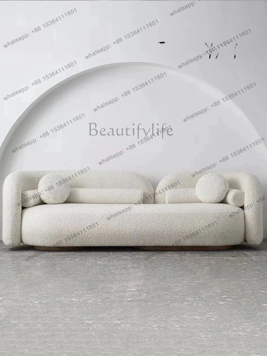 Cream wind small apartment living room sofa simple straight row double simple modern fabric clothing store sofa