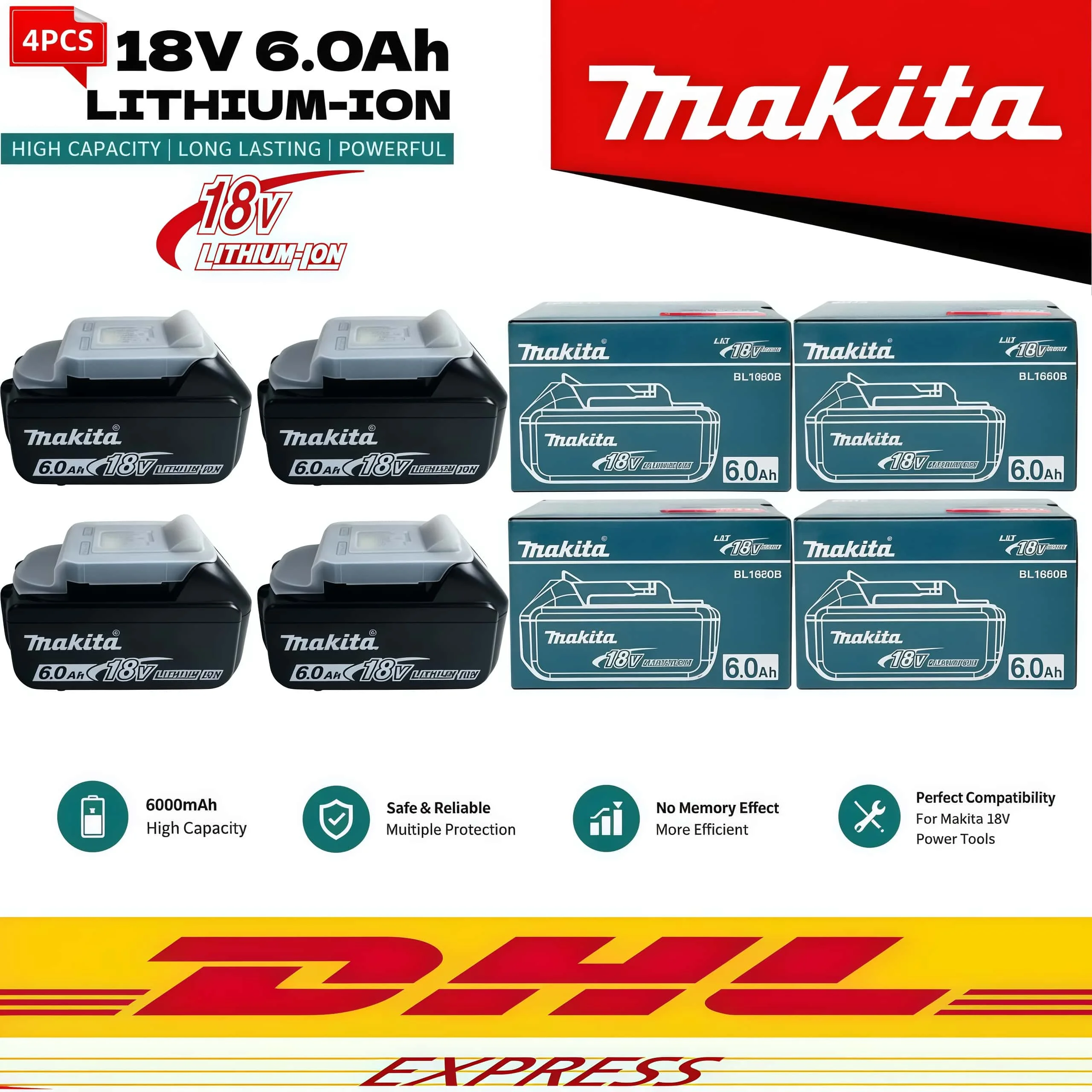 Genuine 6AH Makita BL1860B 6Ah Battery Power Tools Li-ion Replacement LXT BL1850 BL1840 for 18V Screwdriver with BMS 18V Battery image 3