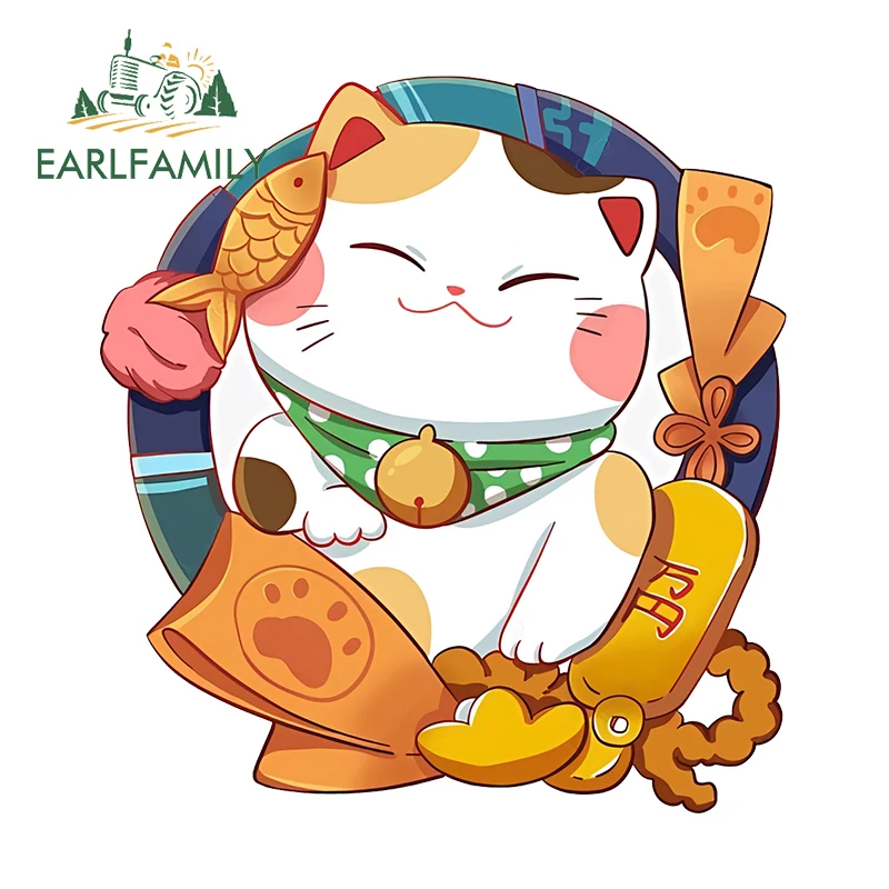 EARLFAMILY 13cm × 12.1cm Lucky Cat Amusing Car Stickers Creative Personal Tuya Design Decals Great Scratch-Proof Car Goods