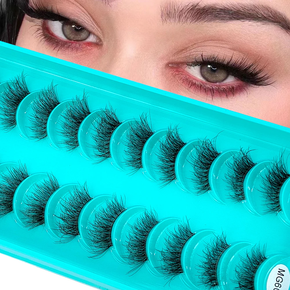 Invisible Band Segmented Lashes 3D Clear Band Lashes Natural Look Wispy Mink Eyelashes Fluffy Cat Eye Lashes Individual Eyelash