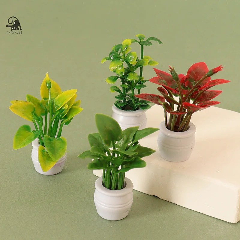 1PC Doll House Mini Simulated Green Plant Potting Plant Model DIY Dollhouse Home Garden Outdoor Landscape Flower Bed Scene Decor