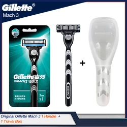 Original Gillette Mach 3 Men's Manual Shaver Shaving Safety Razor Face Beard Hair Removal with Replacement Blades Travel Box