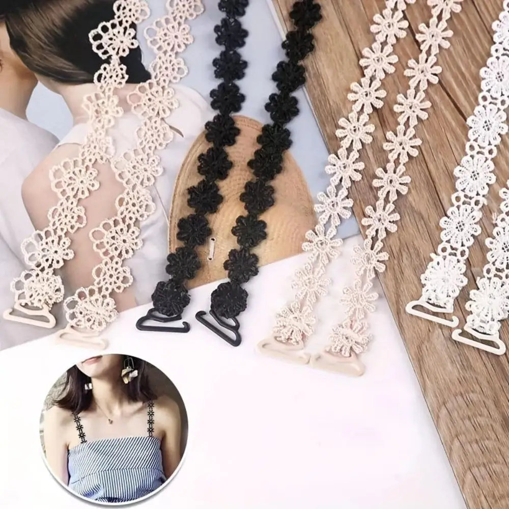 1Pair Hollow Lace Bra Straps Flowers Seamless Invisible Bra Straps Adjustable Non Slip Transparent Shoulder Straps