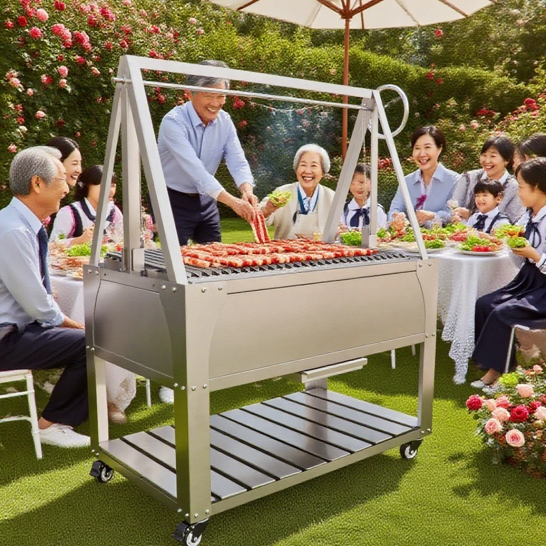 

Современный аргентинский гриль для барбекю в стиле Санта-Марии с деревянным углем и парриллой