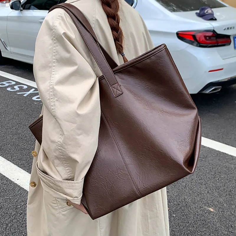 

Корейская ретро большая вместительная сумка, осенне-зимняя модная женская сумка на плечо, сумка из искусственной кожи, дорожная сумка подмышками