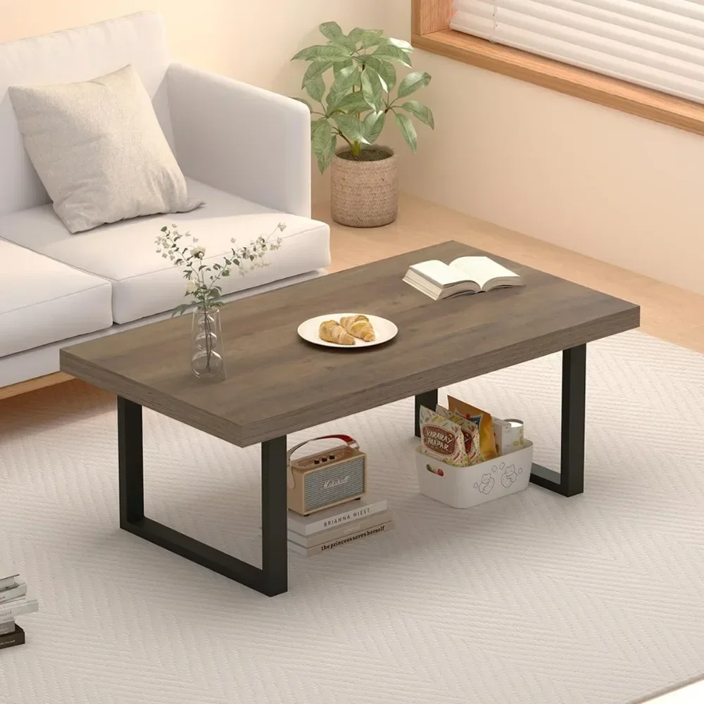 Mesa de centro de madera y Metal para sala de estar, mueble redondo de 39 pulgadas, color gris oscuro, estilo moderno y sencillo