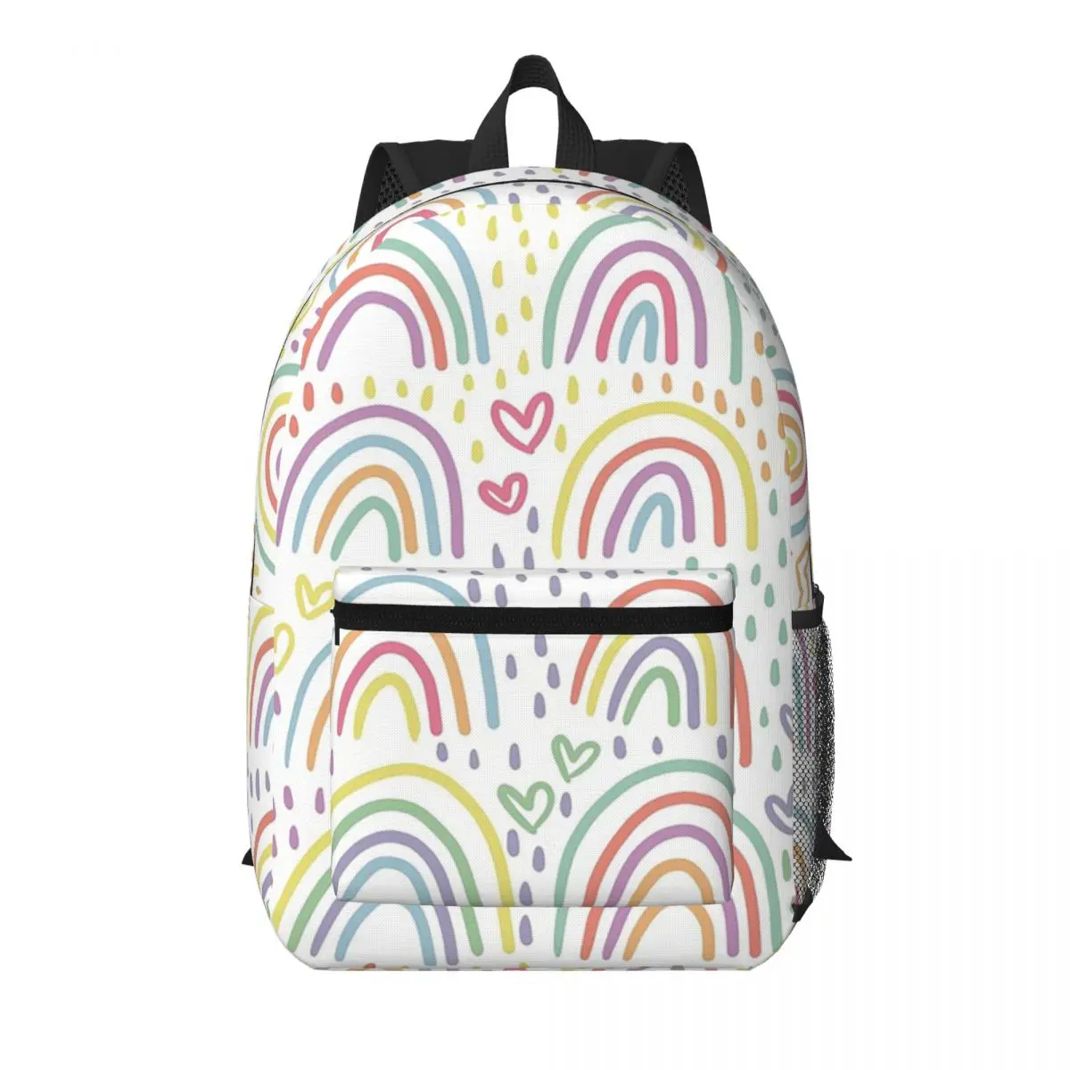 

Pastel Rainbow And Hearts Student Backpack School Bag Hiking Travel Daypack for Boys Girls Bookbag Shoulder Bags