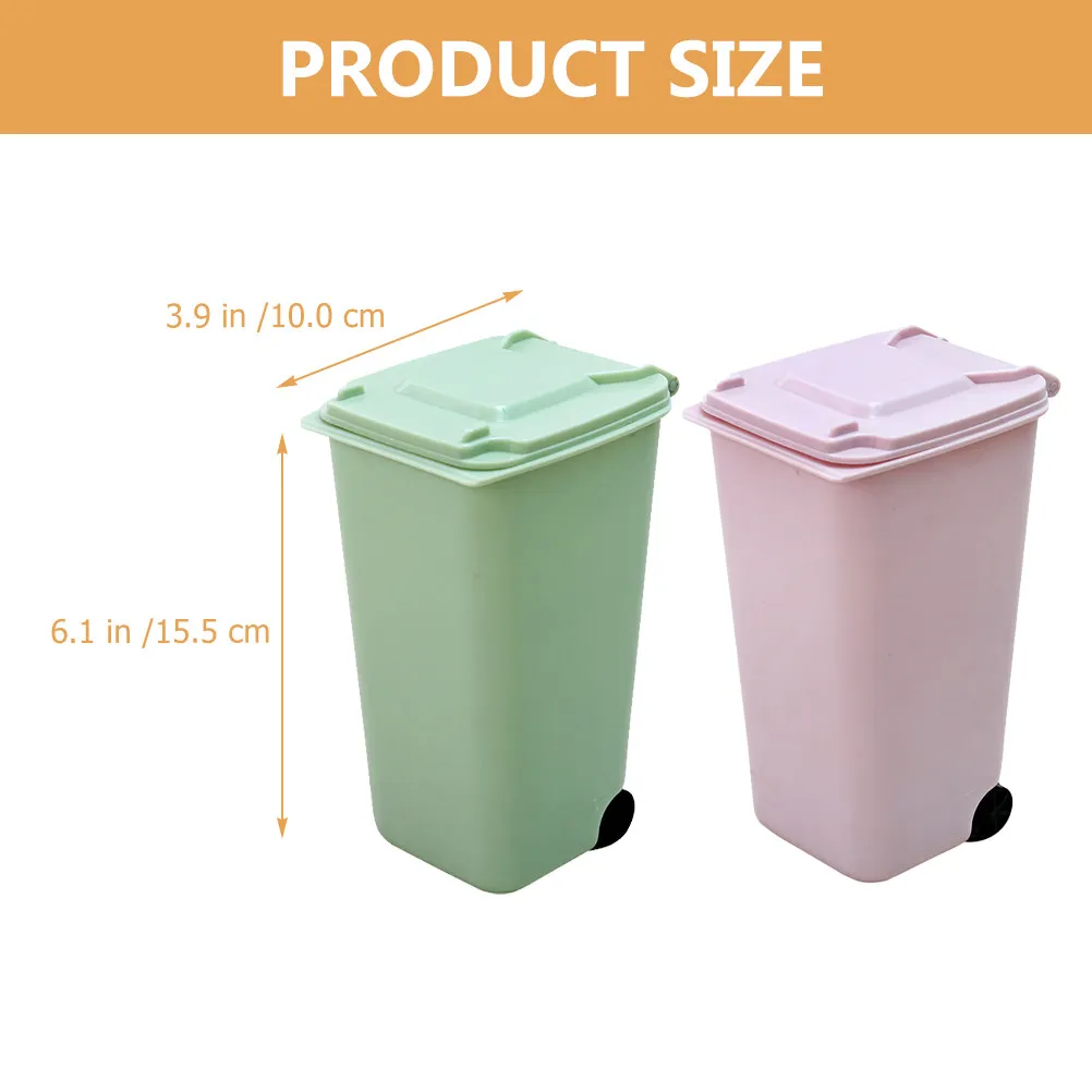 2Pcs Pink Mini Desktop Trash Can Small PP Garbage Bin with Lid for Desk Office Kitchen Nightstand Dresser Car Compact Organizer