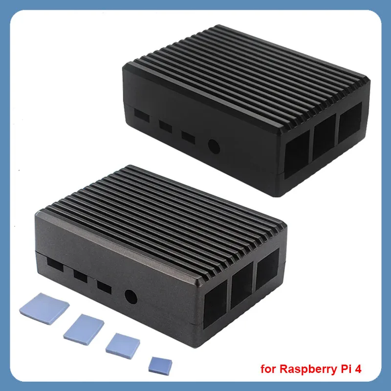 Raspberry Pi 4 Aluminum Alloy Case Black Box Metal Shell Passive Cooling Enlosure Case for Raspberry Pi 4 Model B