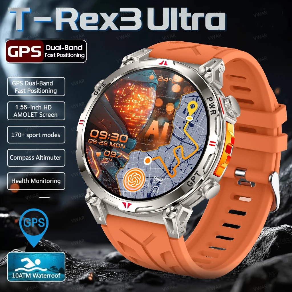 

2025 New T-Rex 3 Ultra GPS Smart Watch 1000mAh Battery 10ATM Waterproof Compass Altimeter Sports Tracker Military Smartwatch Men