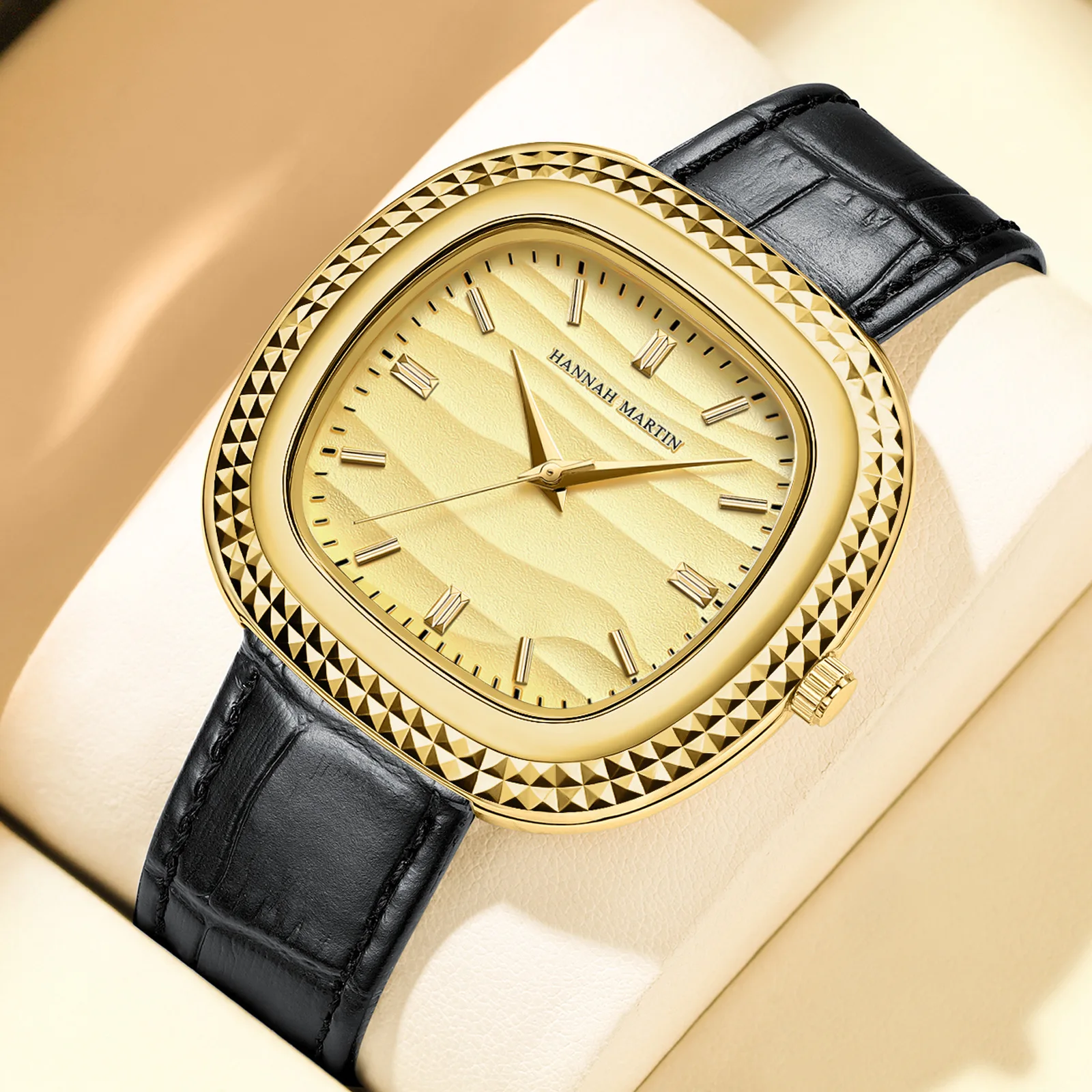 

Hannah Martin 1611, новые стильные квадратные модные мужские часы, водонепроницаемые винтажные простые кварцевые часы с кожаным ремешком, мужские часы