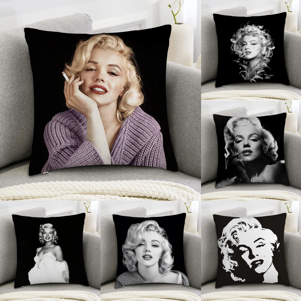 M-Marilyn M-Monroe Pillow Case Sofa Decorative Home Double-sided Print Plush Square Throw Pillow Covers Cushion Decor Cover