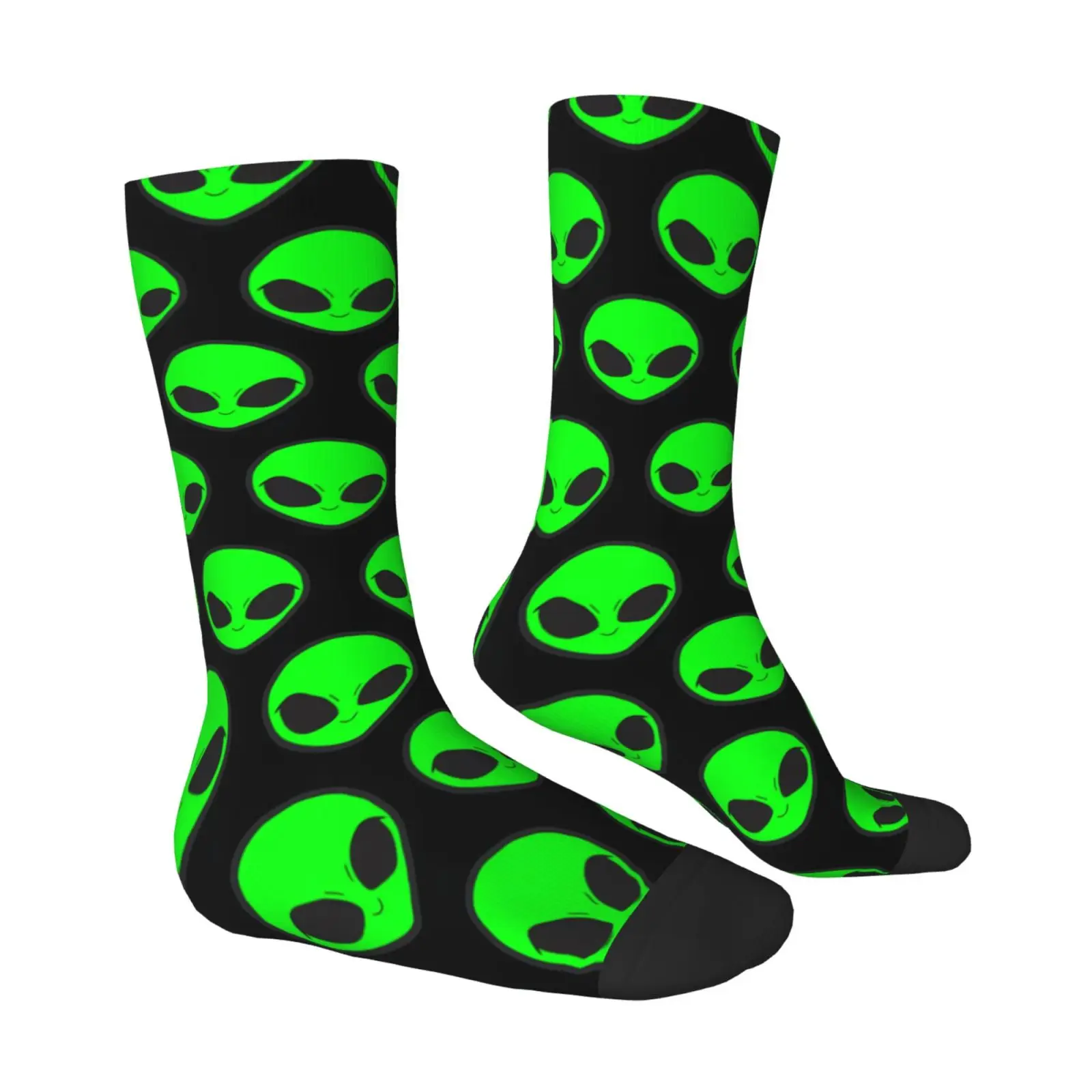 1 par de calcetines unisex Harajuku estilo vintage novedosos con patrón de cabeza de alienígena verde, calcetines de hombre con grafiti de moda