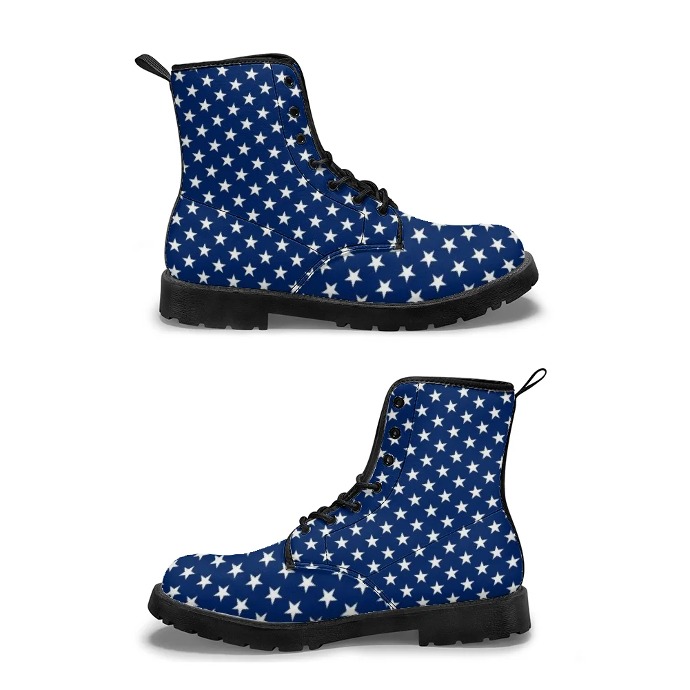 

Настраиваемые синие ботинки до середины икры с принтом звезд, повседневные и стильные уличные ботинки для мужчин и женщин