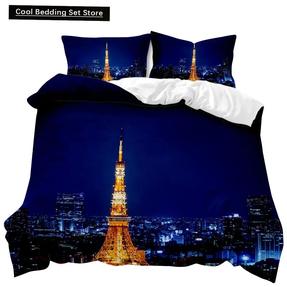 

City Building Duvet Cover Set Famous Building Theme Comforter Cover Teens Adults Double Queen King Size Polyester Qulit Cover