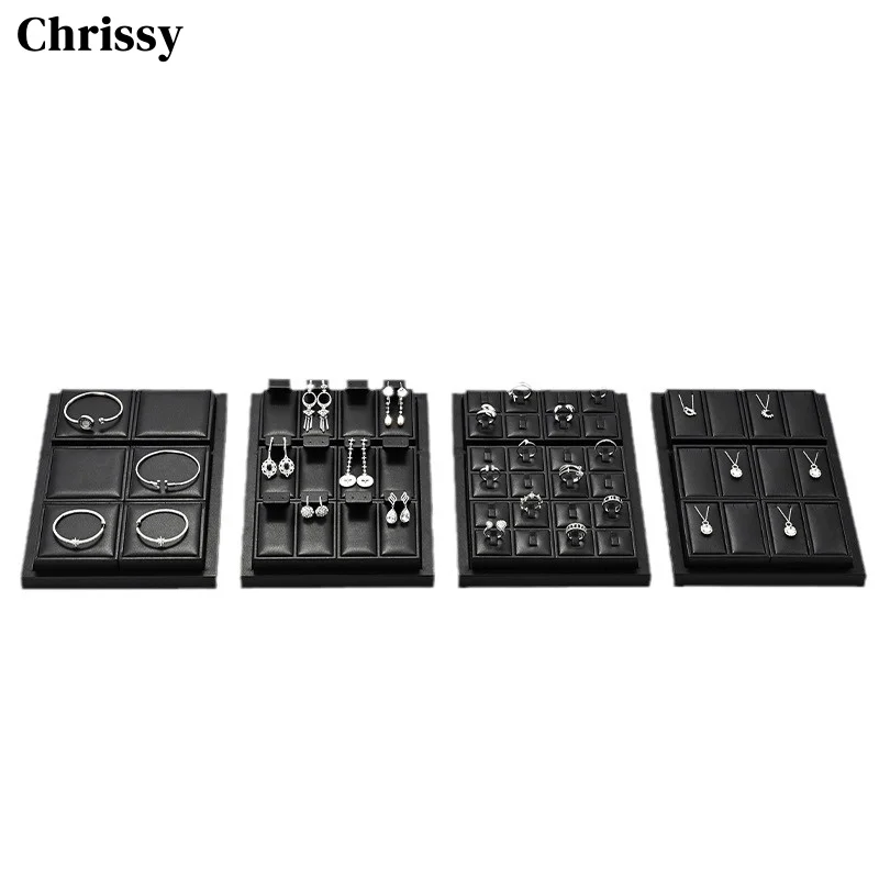 

Black Jewelry Display Tray Leather Jewelry Store Display Table Combinable Ring Earring Necklace Bangle Black Display Set
