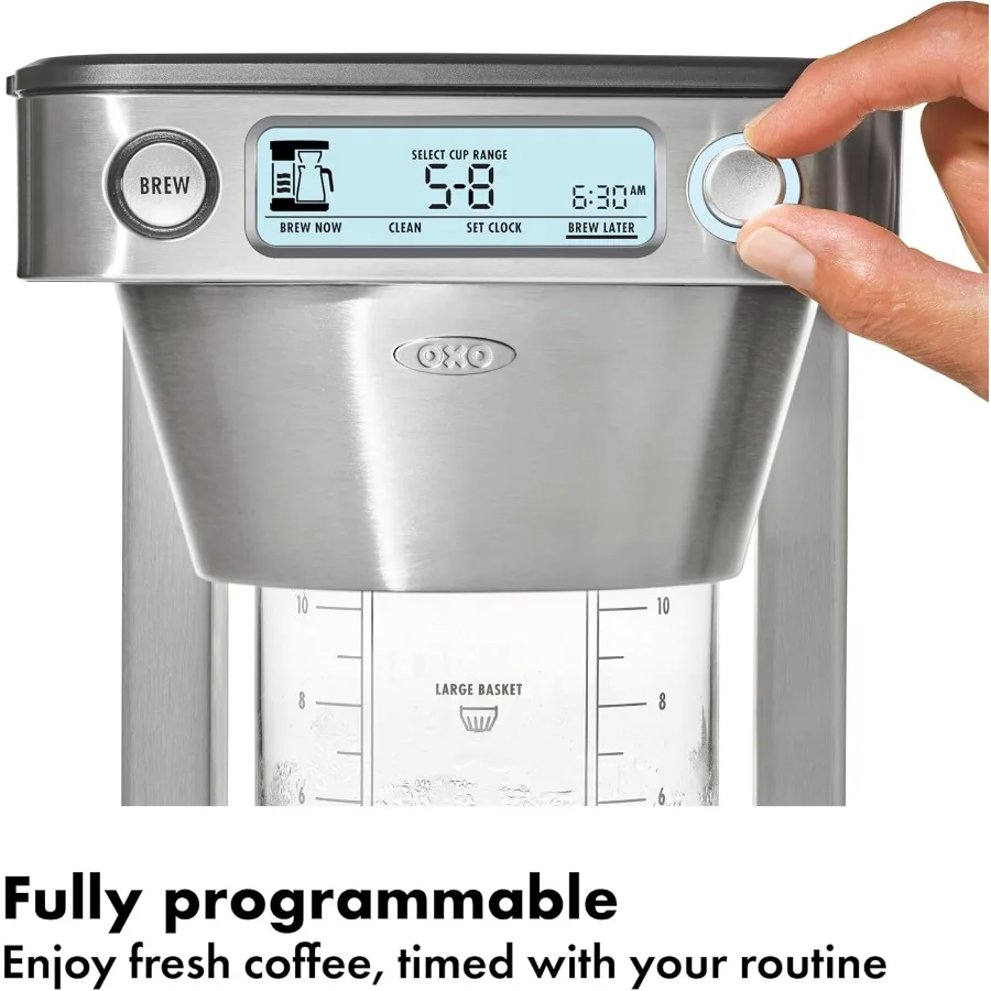 Cafetière de brassage de 12 tasses avec fonction monodose sans dosette pour une utilisation à domicile et au bureau permet d'une brassage personnalisée d'une tasse ou d'une pot complet