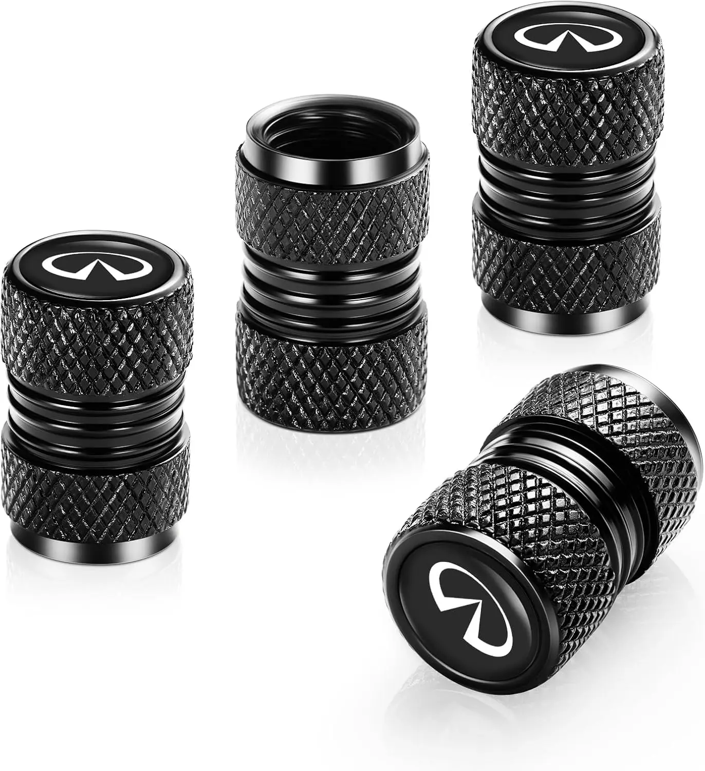 

4 Metal Car Wheel Tire Valve Stem Caps - Zinc Alloy, Corrosion Resistant, Easy Install, Universal Fit (Black)